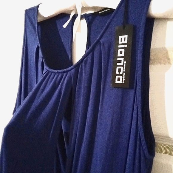 BIANCA Nygard🦋 Rare Blue Rayon Sleeveless Blouse with Unique Long Pleated Tie - Picture 2 of 11